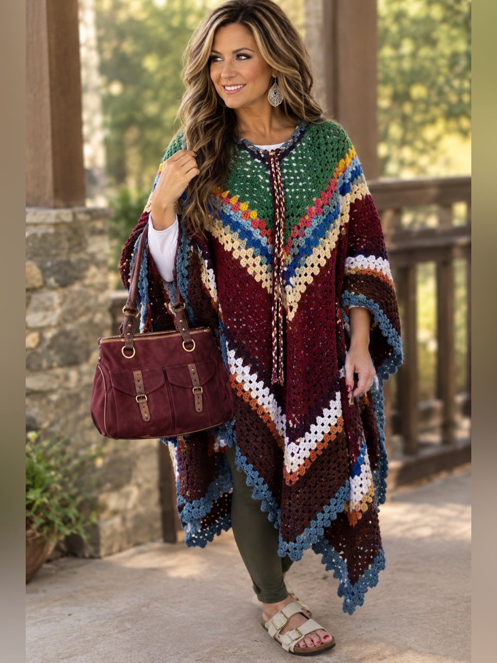GORGEOUS, HANDMADE PONCHO CAPE BOHO UNIQUE PIECE ONE SIZE